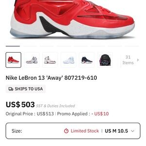 Nike LeBron 13 Red and Black Sneakers